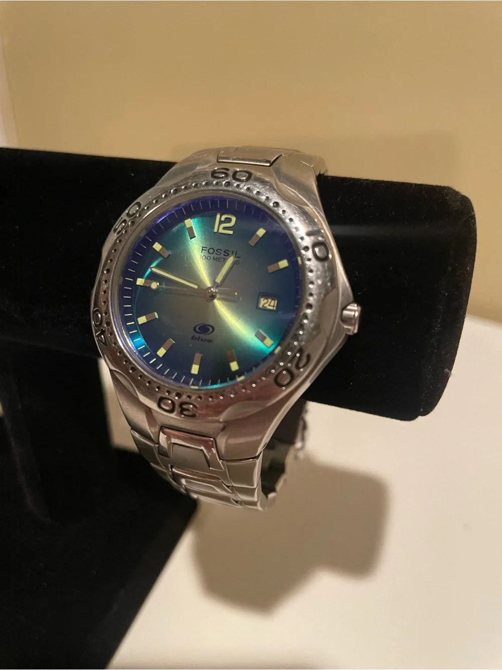 Fossil Iridescent Blue Dial Stainless Steel Watch